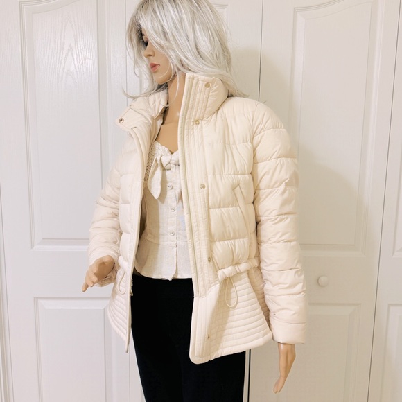 White House Black Market Peplum Puffer Cream Ivory White Jacket WHBM Sz Small - Picture 2 of 11